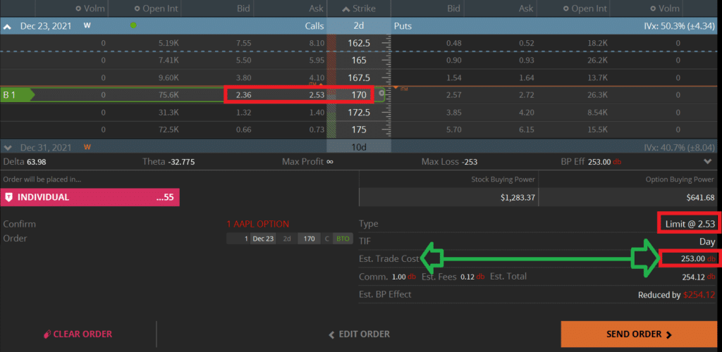 Option Trade Cost