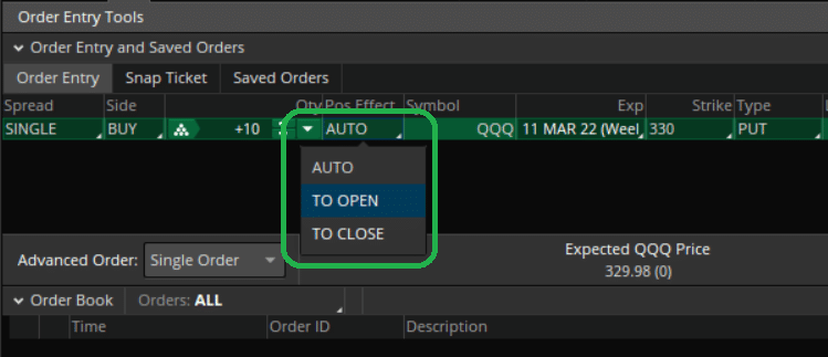 Buy to Open (BTO) Put Option