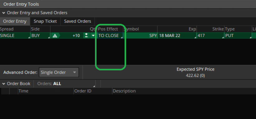 buy to close example short spy put